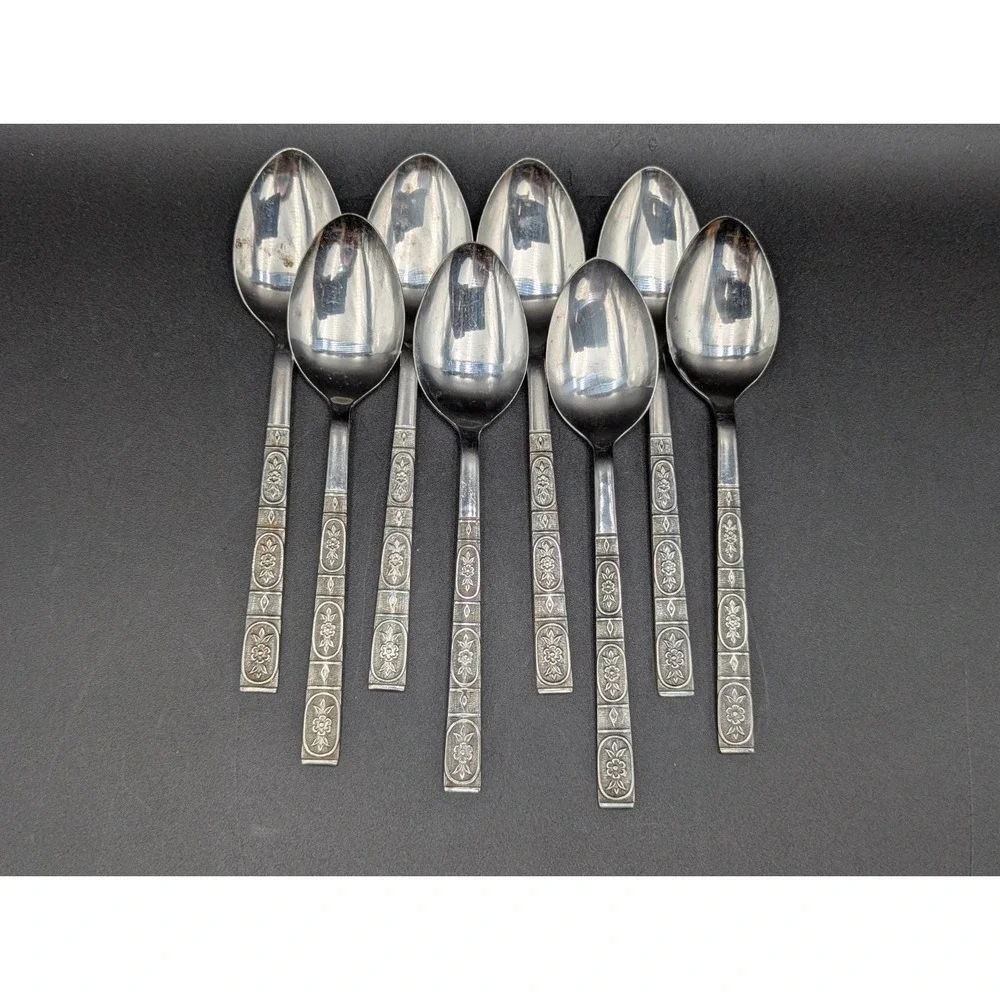 VTG 8 pc Orleans Silver ORL11 Stainless Korea 8 Soup Table Spoons